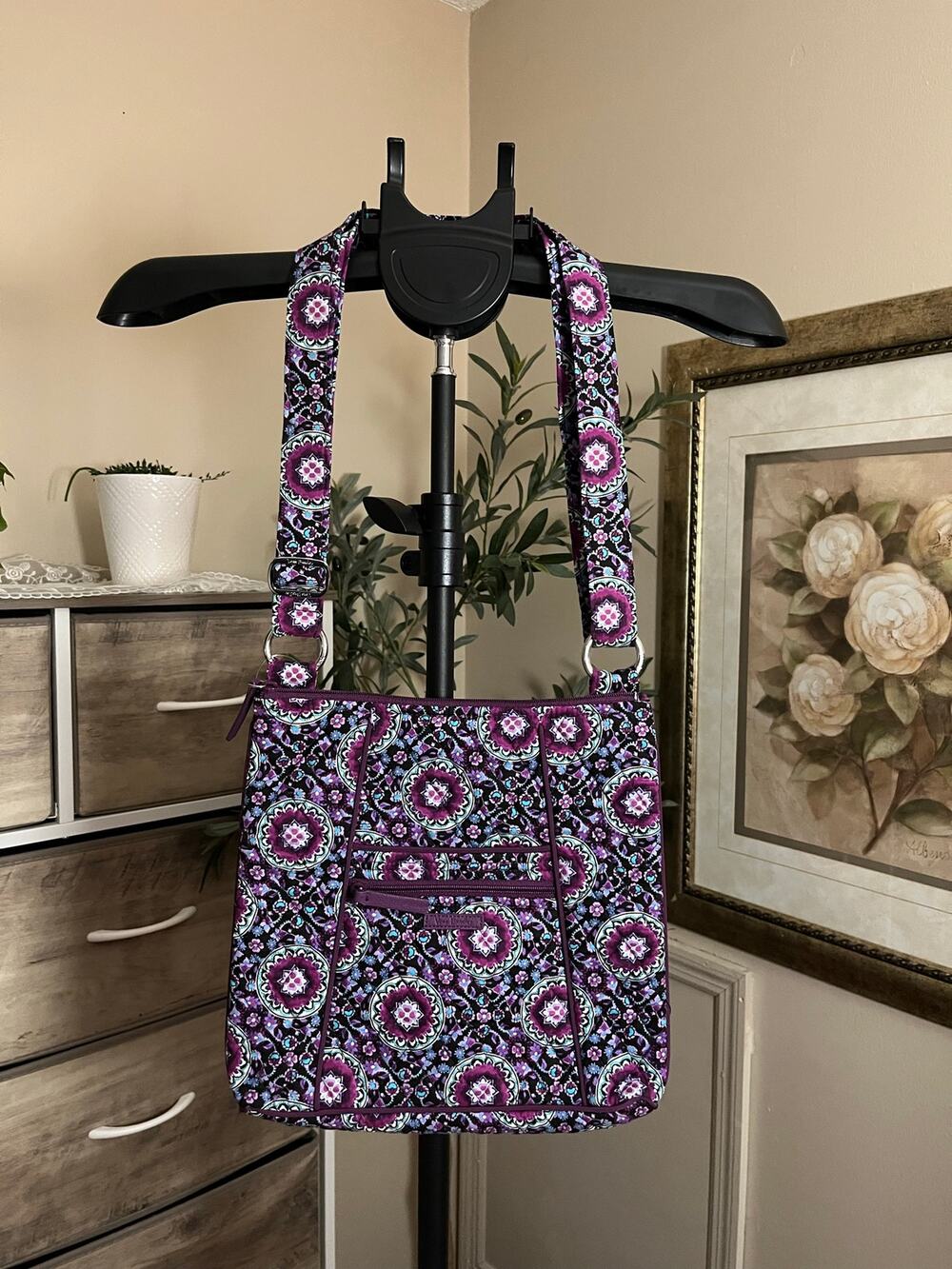 Vera Bradley Purple Floral Medallion Crossbody Shoulder Bag Quilted